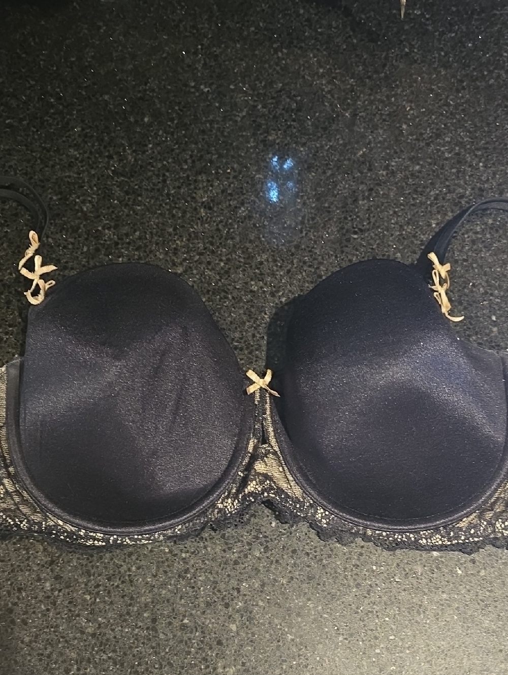 HEIDI - Black Lace-Trim Balconette Bra with Tan Accent